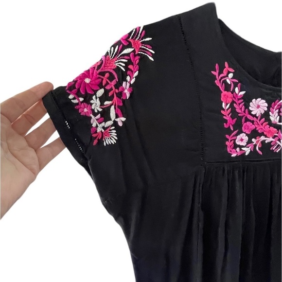 CATHERINE Malandrino Black Floral Embroidered Summer Dress Size Large - Picture 4 of 8